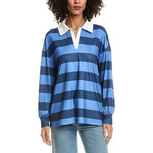 Madison Miles Womens  Stripe Polo Shirt, Blue